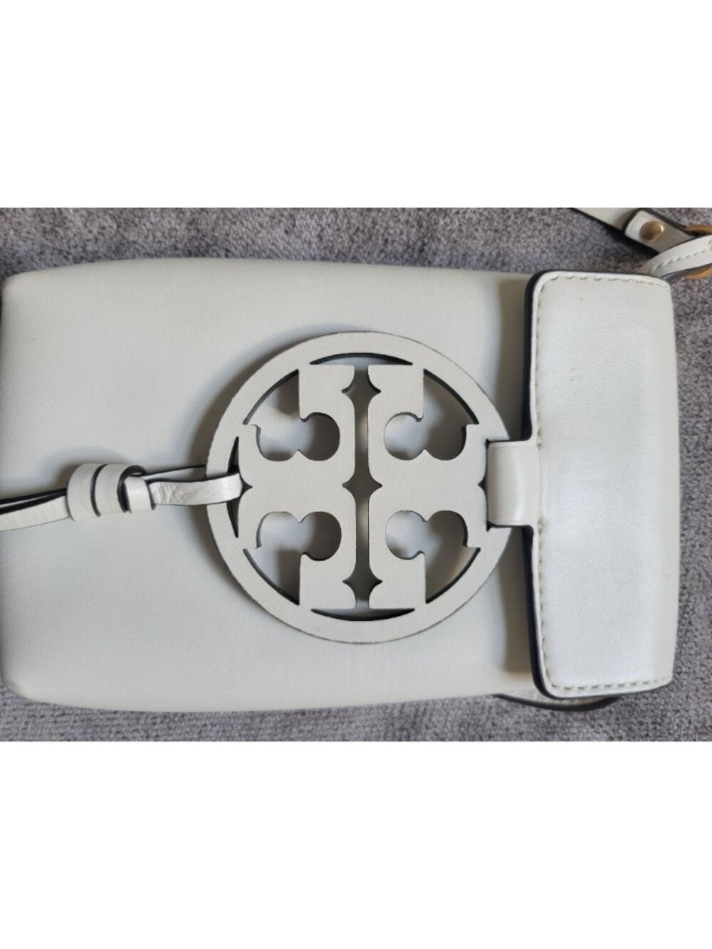 Tory Burch Miller phone Crossbody Bag Ivory leather Double T Logo Cellphone - Picture 9 of 11
